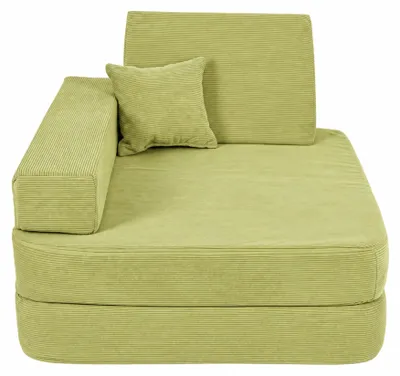 Produktbild von AngeLove Kindersessel 5 in 1 mit Schlaffunktion aus feinem Cord, Bezug waschbar | Spielsofa und Leseecke für Kinder, Limette