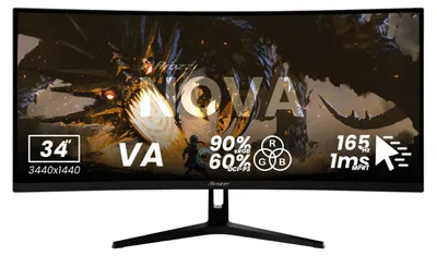 Image de Arozzi Nova 34" Écran Gaming - 3440x1440 - UWQHD VA Incurvé - 165 Hz - Noir