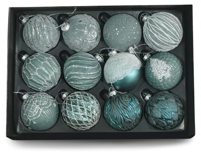 12 Glaskugeln Ø 8 cm für Weihnachtsbaum, grün/türkis