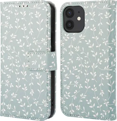 Produktbild von imoshion Design Klapphülle iPhone 12 (Pro) - Smoke Green Flowers