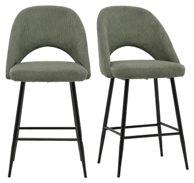 Produktbild von Miliboo - Samtige Khaki-Grün Cordstoff Barhocker H65 cm (2er-Set) COSETTE
