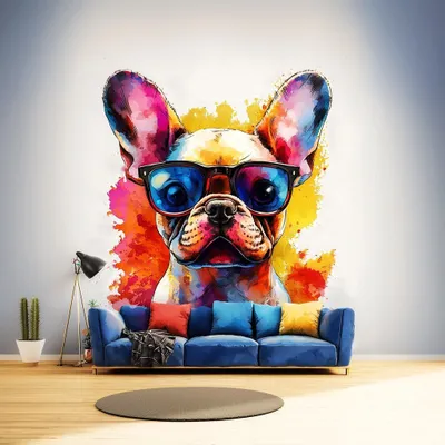 Französischer-Bulldoggen-Welpe mit Sonnenbrille – Decords Wandtattoo, Produktansicht 1