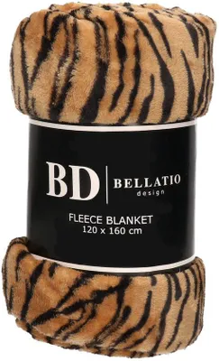 Immagine prodotto di Coperta in pile Unyqoos® Bellatio, design con motivo a tigre marrone, 120 x 160 cm, realizzata in poliestere morbido (200 g) – una calda coperta