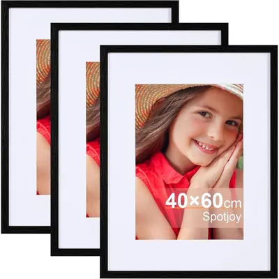 Productafbeelding van Fotolijst 40x60 cm, houten look, MDF, set van 3, zwart, met passe-partout
