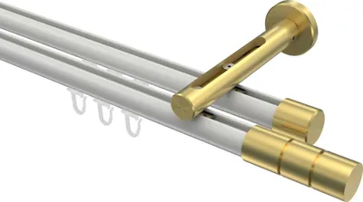 Produktbild von Interdeco Innenlaufstange / Gardinenstange mit Innenlauf Weiß / Messing-Optik, Typ Siteno Elanto (Rillenzylinder), 20 mm Ø 2-läufig, 600 cm