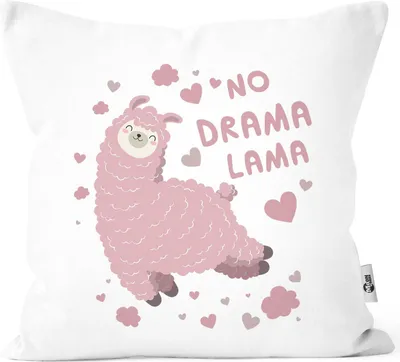Produktbild von Kissen-Bezug Spruch No Drama Lama Kissen-Hülle Deko-Kissen Baumwolle MoonWorks® weiß unisize