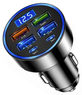 USB-Autoladegerät 100 W, 6 Ports, LED-Display, 12 V/24 V