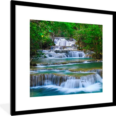 Produktbild von MuchoWow® Gerahmtes Poster Wasserfall - Bäume - Natur - Dschungel 40x40 cm - Poster mit Schwarzem Bilderrahmen Wandposter Rahmen Foto Bilder - Poster - Plakat im Rahmen