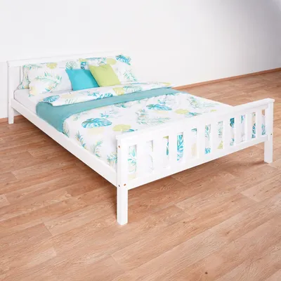 Produktbild von Bettrahmen für Kinder / Kinderbett 140 x 200 cm | Massivholz: Kiefer | Weiß Lackiert