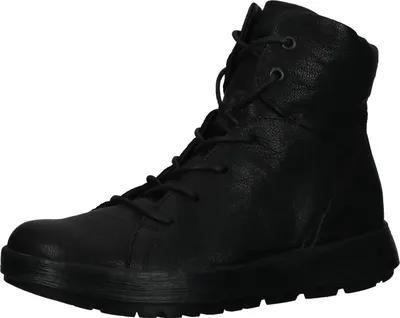A studio shot of a black leather boot.