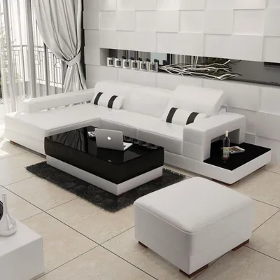 Produktbild von Ecksofa Couch Polster Wohnlandschaft Leder Eck Sofas Garnitur L Form mit Hocker