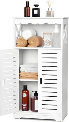 Produktbild von PolkaHome® Weiße freistehende Badschränke, wasserdichte Aufbewahrungsmöbel für Schlafzimmer, Küche, Flur, Schrankeinheit mit niedrigem