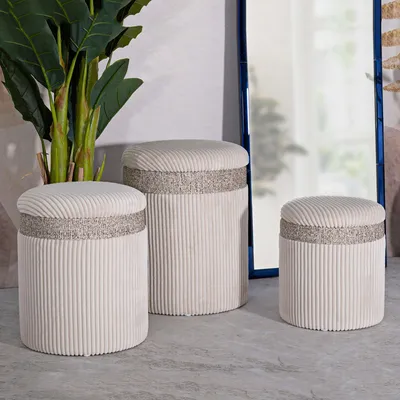 Immagine prodotto di Ghanzi - Pouf Contenitore, 41x41x50h cm Beige, set da 3