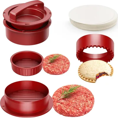 Produktbild von Burgerpresse 4-in-1 Patty-Maker für Sliders gefüllte Burger und Sandwich inkl 100 Stück Wachspapier für ultimative Hamburger