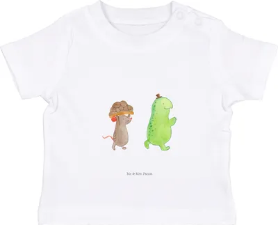 Produktbild von Mr. & Mrs. Panda  T-Shirt Schildkröte Maus 12. - 18. Monat - Weiß - Geschenk, Hilfe, Organic Baby, Babyshirt, Shirt, Kleinkind, Freundinnen, Freunde, Kinder Oberteil
