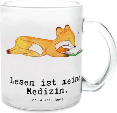 Produktbild von Mr. & Mrs. Panda Teetasse Fuchs Lesen - Transparent - Geschenk, Bücher, Häferl, Tee Tasse, Pott, Bücherwurm, Glasbecher, Haferl