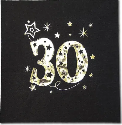 Produktbild von Servietten 30. Geburtstag Schwarz Gold 33x33cm 20St.