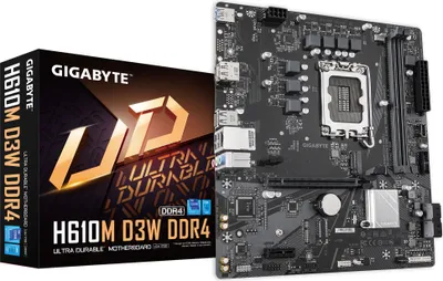 Image de Gigabyte H610M D3W DDR4 - 1.0 - Carte mère - micro ATX - socket LGA1700 - chipset H610 - USB-C 3.2 Gen 1, USB 3.2 Gen 1 - Gigabit LAN - Carte graphique embarquée (CPU requis) - HD Audio (8 canaux) (H610M D3W DDR4)