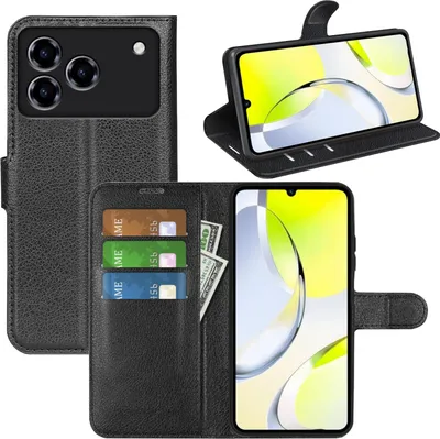 Image de Étui de protection en similicuir pour smartphone ZTE Blade A76 4G, modèle « Book Wallet », noir