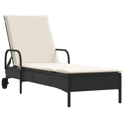 Immagine prodotto di Lettino Prendisole con Ruote e Cuscino in Polyrattan Nero