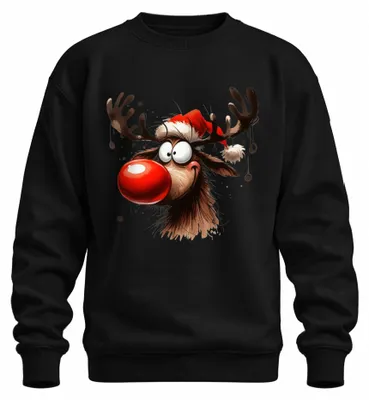 Zdjęcie produktu dla Funny Deer Reindeer Rudolf Moose - Świąteczny sweter uni , czarny, S