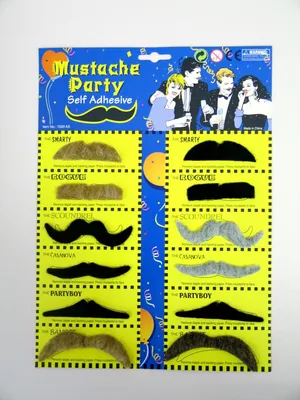 Produktbild von Bartkarte mit 12 Schnurrbärtchen sortiert Erwachsene Karneval Fasching
