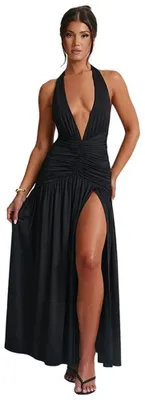 Productafbeelding van Solidchoice - Elegante Maxi Jurk met Diepe V-Hals en Split