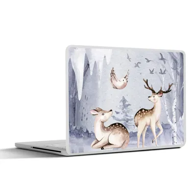 Produktbild von MuchoWow® Laptop Aufkleber Sticker Cover Winter - Hirsche - Vögel - Schnee 32.5x23.5 cm - Sticker für Laptop - Selbstklebend