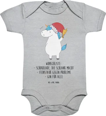Produktbild von Mr. & Mrs. Panda Babybody Einhorn Weihnachtsmann 12. - 18. Monat - Heather Grey - Geschenk, babykleidung body, Einhörner, Strampler, Baby, overall, Weihnachten, Nikolaus