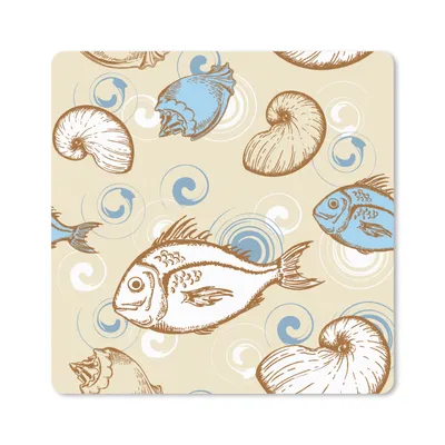 Produktbild von MuchoWow® Mauspad Mousepad Fisch - Muscheln - Pastell - Design - Vintage 20x20 cm - Mousepads - Maus Mat - Pad - Mausunterlage - Desk Mat - Bureauartikeln