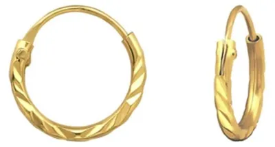Produktbild von Kleine Creolen Silber 925 Ohrringe „Diamond Cut“ Gold 10 mm