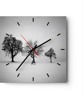 Produktbild von Wanduhr - Quadrat - Glasuhr - Winter Bäume Schnee - 30x30cm - Schleichendes Uhrwerk - Lautlos - zum Aufhängen bereit - Dekoration Modern - Wanddekoration aus Glas - C3AC30x30-4958