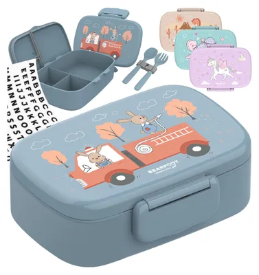 Produktbild von Brotdose Kinder mit Fächern, BPA frei, Lunchbox, Bento box, Brotbox, Brotdose Mädchen & Jungen, Snackbox mit Trennfächern, Vesperbox - Feuerwehr