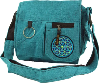 Produktbild von Schultertasche, Hippie Tasche - Blau, Uni - Erwachsene, Baumwolle, 23*28*15 cm, Alternative Umhängetasche, Handtasche aus Stoff