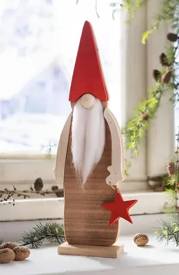Image de Figurine décorative lutin "Tomte" en bois recyclé, hauteur 43 cm, lutin de Noël, décoration de Noël
