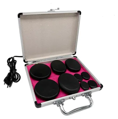 Produktbild von Set für Hot-Stone-Massage mit 9 Basalt-Massage Steinen
