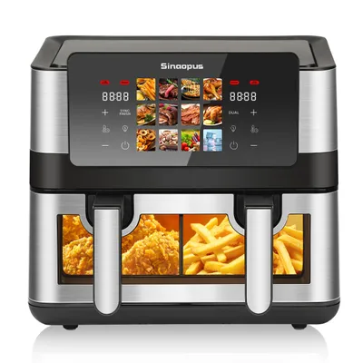 Produktbild von Heißluftfritteuse 9L-905 Doppelkammer Airfryer 2000W mit Sichtfenster, Innenbeleuchtung, 12 Programmen, Touchscreen, Temperaturregelung