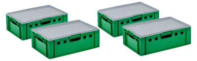 Produktbild von 4 Stück E2 Kiste mit grauem Deckel 600 x 400 x 200 mm Fleischkiste Lagerkiste Metzgerkiste in Grün