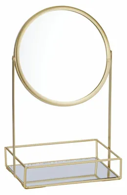 Zdjęcie produktu dla HOWHOMELY | Stojak na biżuterię z lusterkiem – uchwyt na biżuterię – 19 x 32 cm – złoty – organizer – dekoracyjny – praktyczny