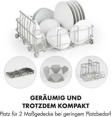 Produktbild von Klarstein Mini-Geschirrspüler für 2 Gedecke, Leiser Geschirrspüler Klein mit 7 Spülprogrammen, Kleiner Tisch-Geschirrspüler für Zuhause, Büro und Camping, Geschirrspüler Mini mit Wasseranschluss