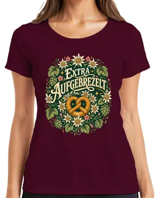 Imagen del producto de Camiseta para mujer, estilo , con motivos de Edelweiss y lederhosen, color burdeos, talla XXL