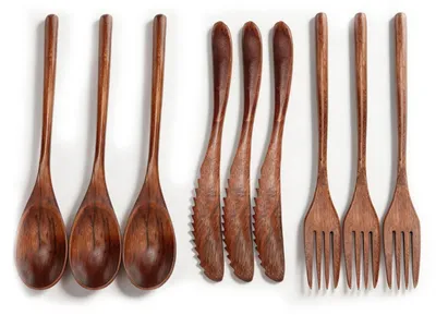 9-teiliges Holz-Besteck-Set – Löffel, Gabeln, Messer