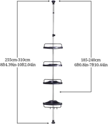 Produktbild von Teleskopische Dusch-Eckablage für das Badezimmer, 4 Ablagen, Schwarz, 185–310 cm