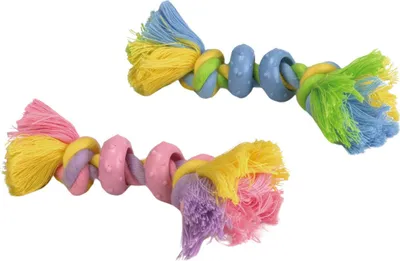 Image de Beeztees Corde en coton avec anneaux en caoutchouc - Jouets pour chiens - Couleurs assorties - 16 cm