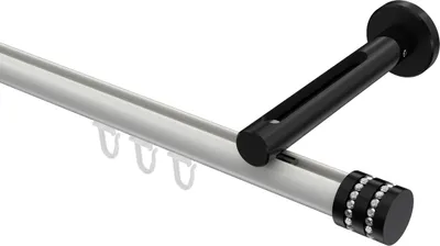 Produktbild von Interdeco Innenlaufstange / Gardinenstange mit Innenlauf Weiß / Schwarz, Typ Siteno Estana (Glitzerkappe), 20 mm Ø 1-läufig, 180 cm
