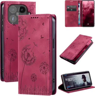 Produktbild von Handyhülle für Xiaomi 15T Pro RFID Schutz Klapphülle Case Cover Design Blume Pusteblume Schutzhülle Farbe: Magenta