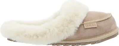 Produktbild von Vanuba - Damen Flauschige Lammfellpantoffeln aus Schafwolle D014 Beige-Weiß, Größe 39 EU