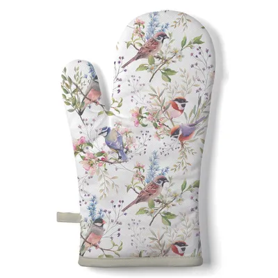 Imagen del producto de Guante para horno, 18x30 cm, diseño de pájaros, ramas, hojas y flores