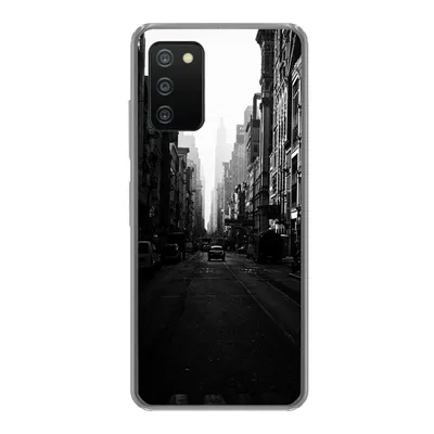 Produktbild von MuchoWow® Handyhülle Schutzhülle Hülle für Samsung Galaxy A03s Autofahrt durch eine ruhige Straße in New York in schwarz-weiß Silikon Softcase Handy Hülle - Schutz