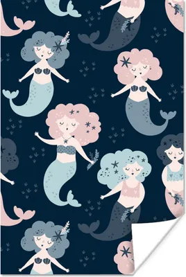 Produktbild von MuchoWow® Poster Muster - Meerjungfrau - Sterne 40x60 cm - Plakate für die Wand - Poster Babyzimmer